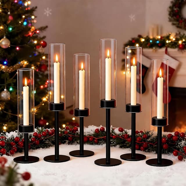 Imagen de 6 Black Candle Holders Set Modern Candlestick Holders for Dining 🕯 en OfertitasTOP