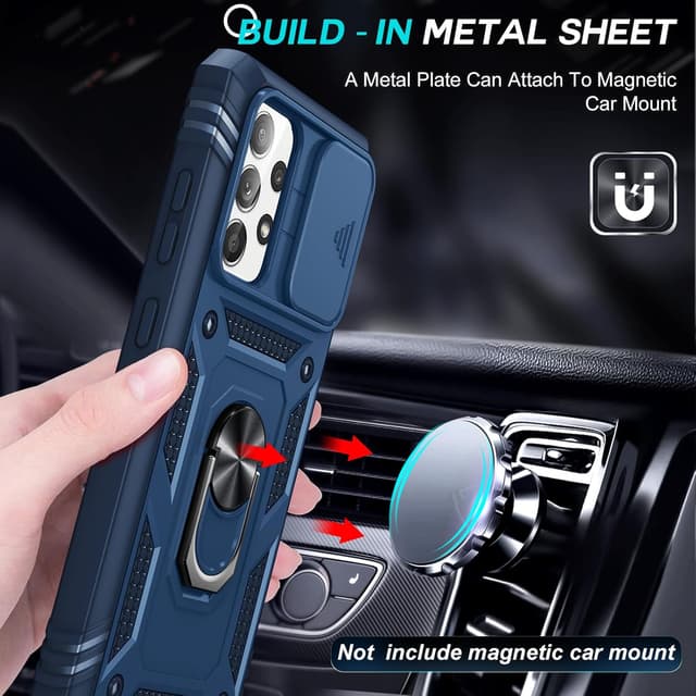 Detalle 2 de LeYi Military Camera Cover Slider Case for Samsung Galaxy A52 5G/A52S with 2 Tempered Glass + Ring Stand (Dark Blue)