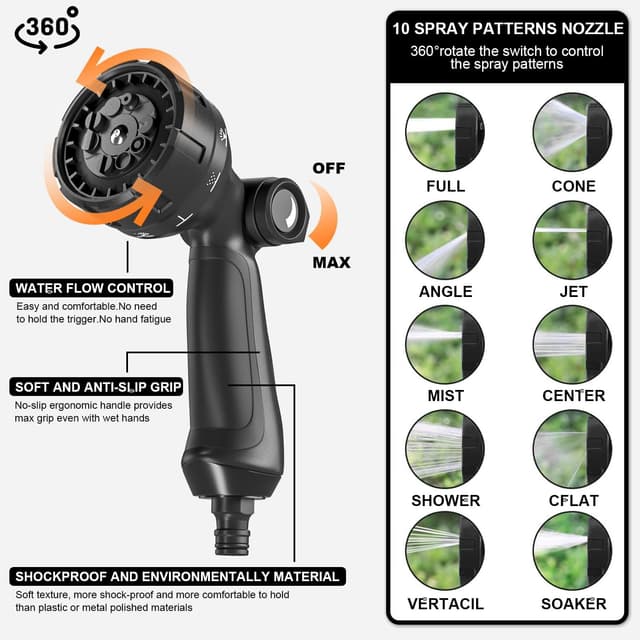 Detalle 2 de Tuyau d’arrosage extensible ULTTY 30 m avec 10 modes, adaptateurs 1/2" et 3/4