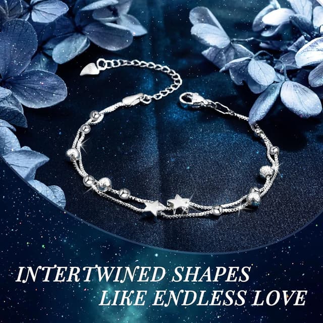 Detalle de CheersLife Happy Birthday Daughter bracelet with stars & cubic zirconia – silver-plated, adjustable jewellery gift