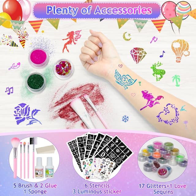 Thumbnail 1 de Glitzer Tattoo Set Gigmeta 18 Farben