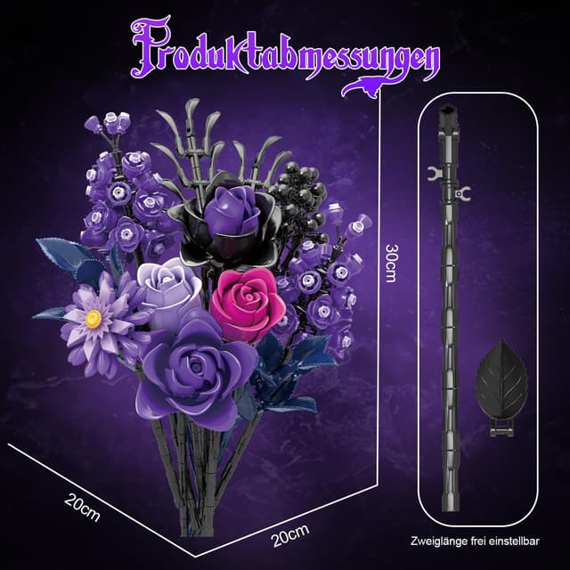 Thumbnail 6 de PENGBU RC Lila Rosen Blumenstrauß Klemmbausteine – 822-Teile Blumen-Bauspielzeugset für Erwachsene