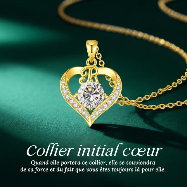 Detalle de Collier alphabet LOUISA SECRET avec initiales en capitales et pendentif cœur d’amour plaqué or 18K
