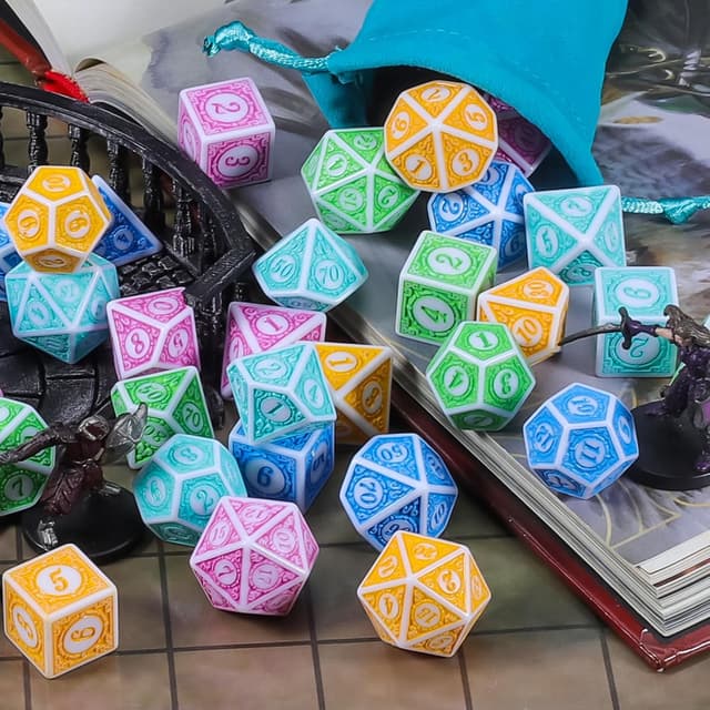 Thumbnail 6 de QMAY DND Würfel-Set „5x7“ (35 Stück) mit Vintage-Gravur – Polyederwürfel für D&D, MTG & RPG