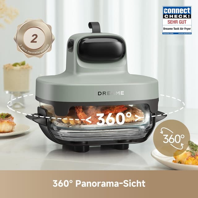 Detalle 2 de dreame Tasti AirFryer 5-in-1 tragbare Glas-Heißluftfritteuse mit 2 Behältern (2,5 L + 4,5 L)