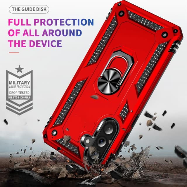 Detalle de Aozuoton case for Samsung Galaxy A36 5G with 360° rotatable kickstand and HD screen protector (shockproof, heavy duty) – Red