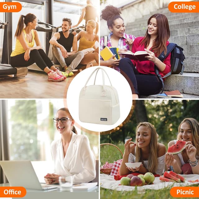 Detalle de Moyad reusable insulated lunch bag (10L) – white thermal tote for work, travel & picnics