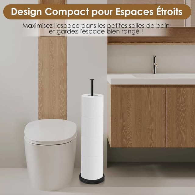 Detalle de Porte papier toilette sur pied noir avec réserve (jusqu’à 4 rouleaux) – support antirouille sans perçage