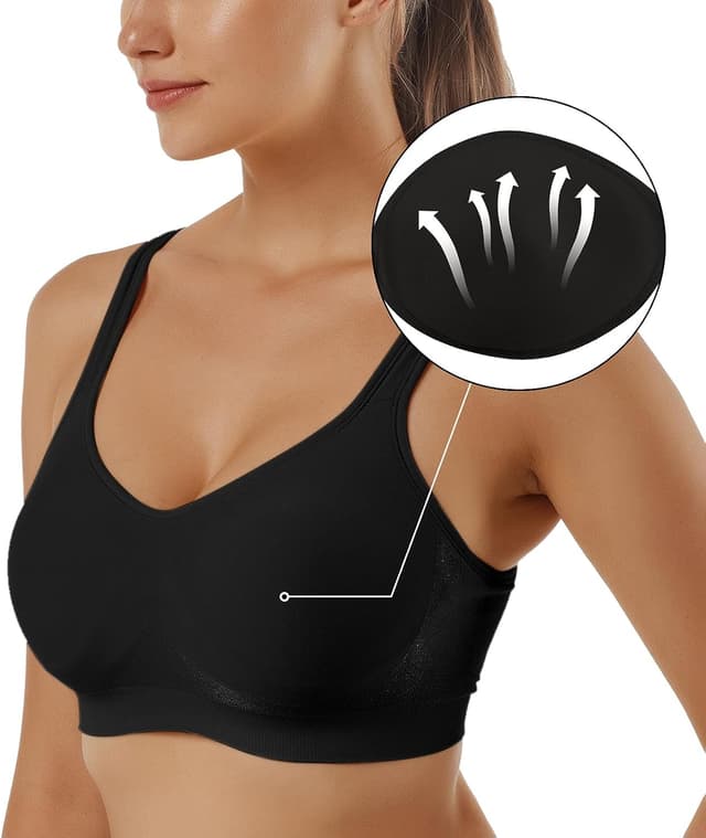 Detalle de Vertvie Damen Sport-BH im 1/2/3er Set – einfarbig, ohne Bügel, mit gepolsterten Cups