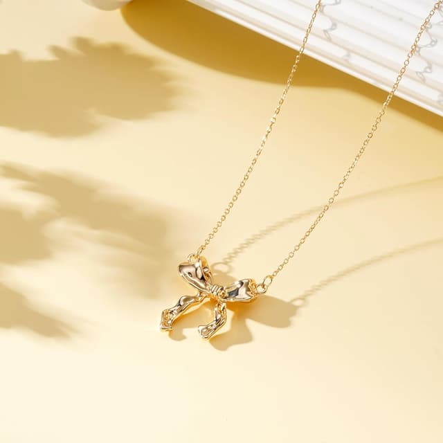 Detalle de Rajputana 14K Gold Plated Bow Necklace with Lobster Clasp (Ribbon Bow Choker)
