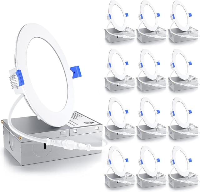 Detalle de Ensenior 12-Pack 4-Inch LED Recessed Lights (Dimmable, 5000K Daylight, 750LM, IC Rated) — ERL-9X-ETL