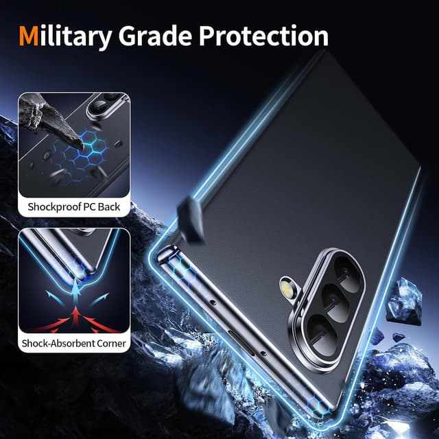 Detalle de YOOVEI Z Fold 7 Luxury Leather Case with Built-In Privacy Screen Protector (MagSafe & Camera Protection) — Black