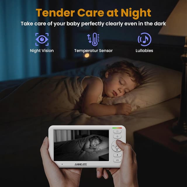 Detalle 2 de ANMEATE 5" HD Video Baby Monitor (No WiFi) with Camera, Audio, Pan-Tilt-Zoom & Night Vision