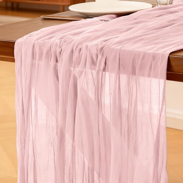 Detalle de Käsetuch Tischläufer Rosa (Boho Gaze) 300 x 90 cm – Läufer für Hochzeit, Babyparty & mehr