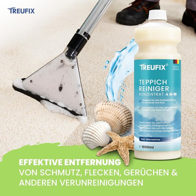 Detalle 2 de Treufix Teppichreiniger & Polsterreiniger Konzentrat 1 l – für Waschsauger & Nasssauger