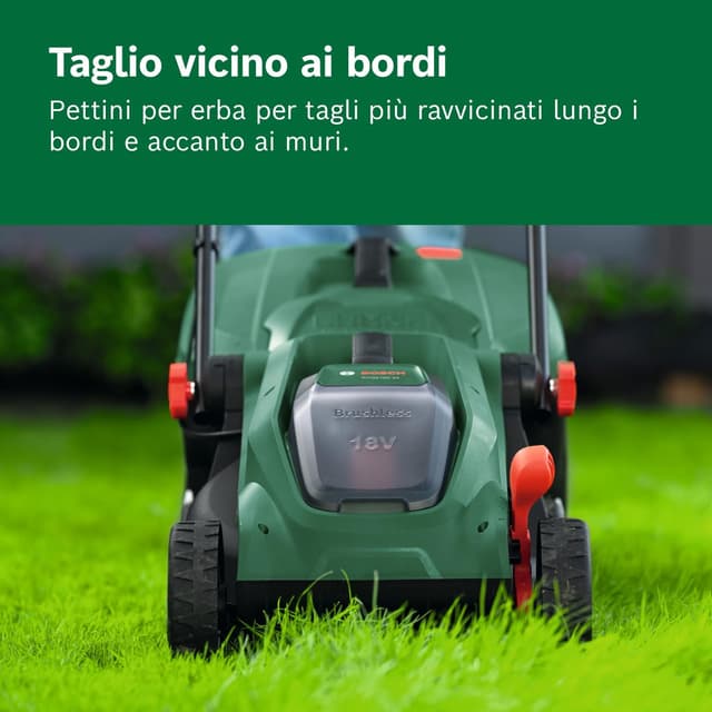 Detalle de Bosch ROTAK18V-34 rasaerba a batteria 18V con lama 34 cm e sacco da 35 L