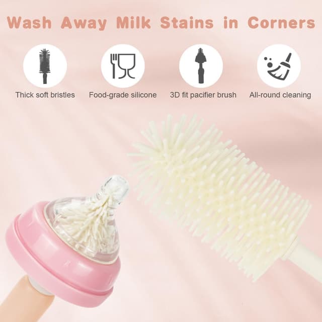 Detalle de Kit de goupillons pour biberons Vicloon 3 en 1 (mousse à pression, 360°) sans BPA – Rose