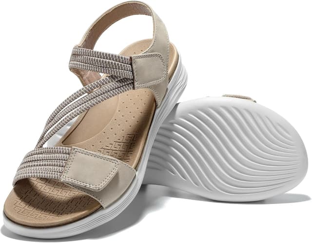 Detalle de Sandali JOMIX da donna comodi estivi con fasce elastiche e plantare ergonomico, chiusura a strappo