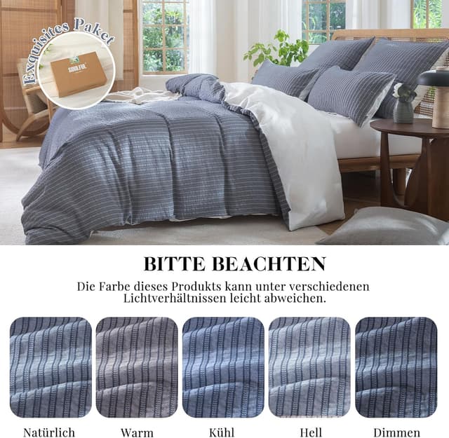 Thumbnail 6 de SOULFUL Bettwäsche-Set 155x220 aus Baumwolle gestreift (Jacquard), 1x 155x220 + 1x 80x80, marineblau