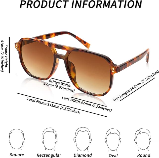 Thumbnail 5 de FEISEDY Retro Square Aviator Sunglasses