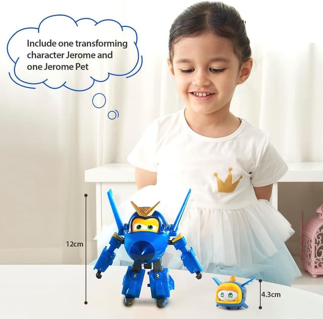 Detalle de Super Wings Transforming Jerome & Pet – personaggi robotici trasformabili su ruote funzionanti