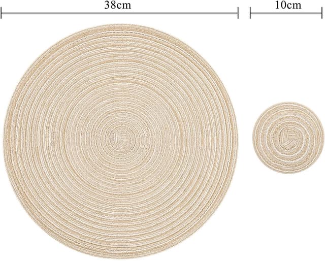 Detalle 2 de SHACOS round braided placemats and coasters set of 6 (beige) – washable heat-resistant table mats