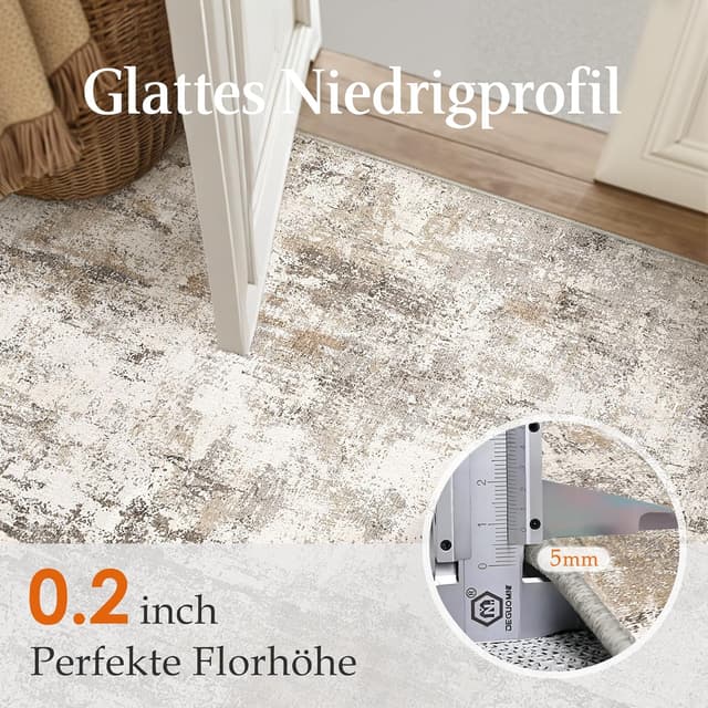 Detalle 2 de HUGEAR waschbarer Kurzflor Teppich 60x90 cm braun-grau, rutschfest (Eingangsbereich/Küche/Parkett)