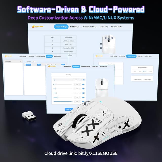 Detalle de ATTACK SHARK X11 SE wireless gaming mouse (BT/2.4G/USB-C) with PAW3311 sensor and 65 hours battery