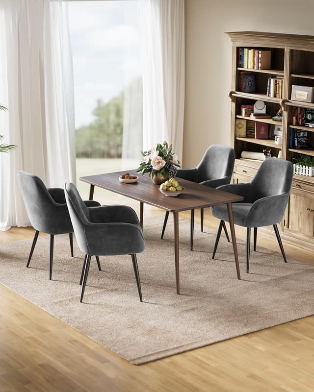 Detalle 2 de ELUCHANG Esszimmerstuhl im 4er-Set mit Armlehne, Samtbezug und Metallgestell