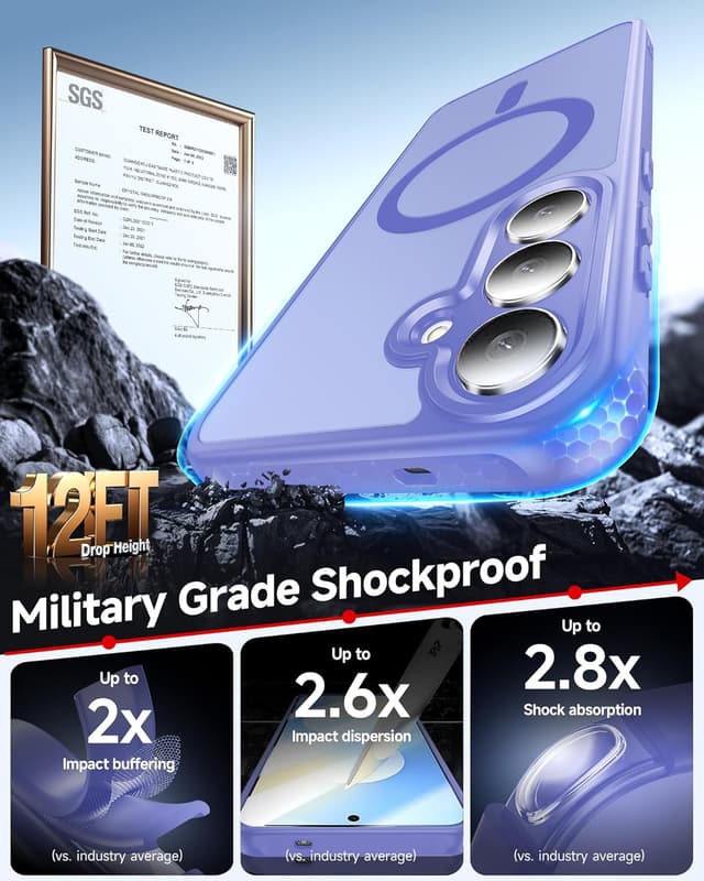 Detalle de LeYi for Samsung Galaxy S25 FE phone case with magnetic back + tempered glass screen protectors (Sky Blue)