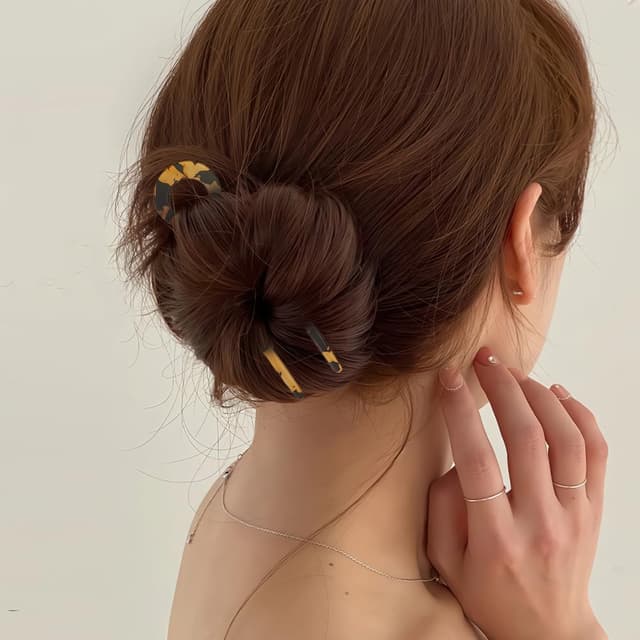 Detalle de Set Aucuu da 6 forcine per capelli (metallo e tartaruga) per chignon, updo e twist