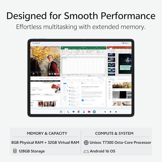 Detalle de SVITOO 13.15-inch Android 16 Tablet (4G LTE, 8GB RAM, 128GB storage, 90Hz, 11000mAh) with Widevine L1