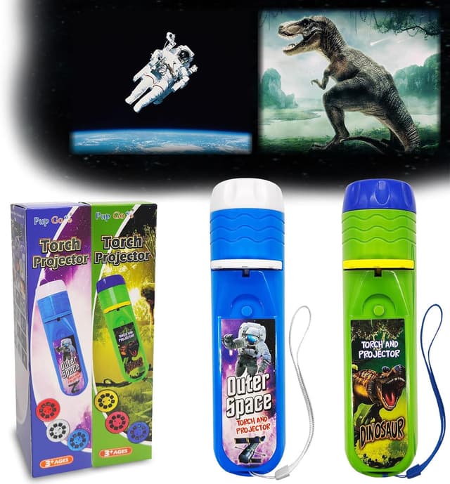 Detalle de Pup Go 2er-Pack Dino & Weltraum Taschenlampen-Projektor mit 6 Disks und 48 Bildern