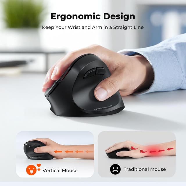 Detalle de MEETION ergonomische vertikale Bluetooth-Maus mit Dual-Mode (2,4 GHz & Bluetooth 5.3) und 3-Geräte-Kopplung