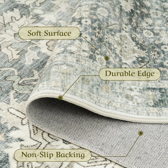 Thumbnail 2 de HOMFINE Alfombra Vintage Antideslizante Verde 200x300 cm 🛋