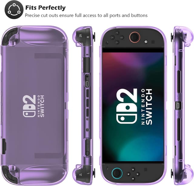 Detalle de ProCase Protective Case for Nintendo Switch 2 (2025) with Ergonomic Grip – Transparent Purple Soft TPU Cover