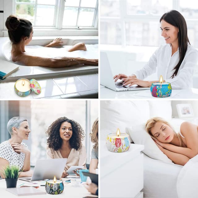 Detalle de Coffret Bougies Parfumées pour Femme – Lot de 4 bougies en cire de soja (120 g) avec couvercle