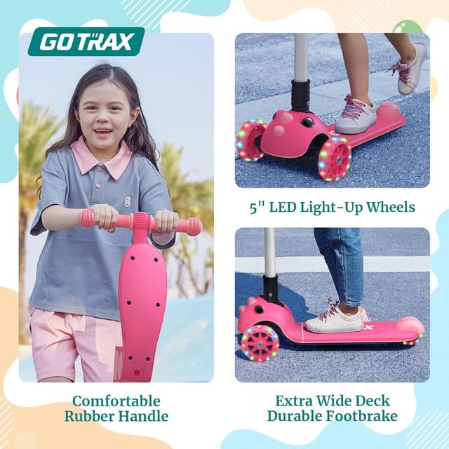 Detalle de Gotrax KS3 Pro Folding Kick Scooter for Kids (Lean-to-Steer, Removable Seat, LED Light-Up Wheels)