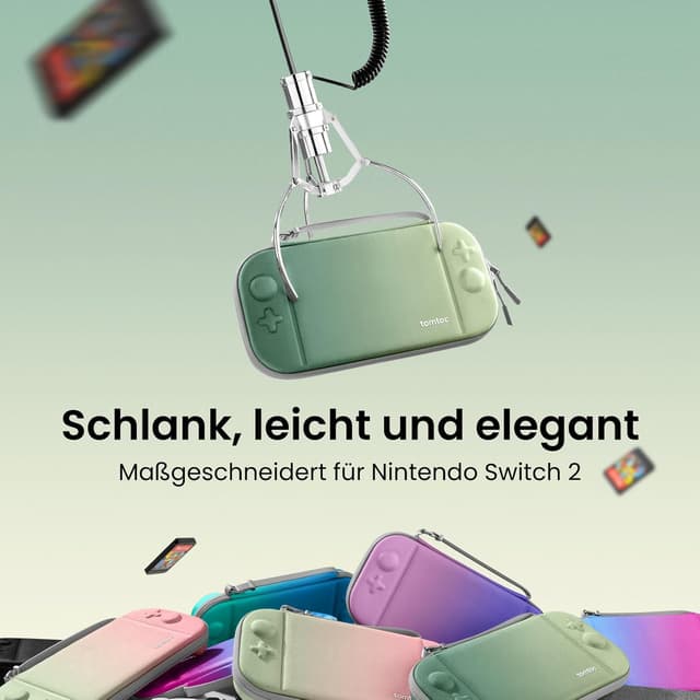 Detalle de tomtoc Slim Tasche kompatibel mit Nintendo Switch 2 (2025) – ultradünne Filzhülle mit Hartschale und Platz für 12 Spiele