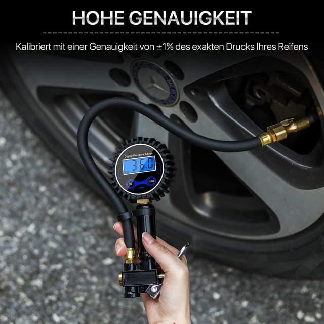 Detalle de Colisal Digitaler Reifenfüller geeichter Luftdruckprüfer bis 200 PSI mit LCD – 3-in-1 Messgerät & Reifenfüller für Auto, Motorrad, Lieferwagen
