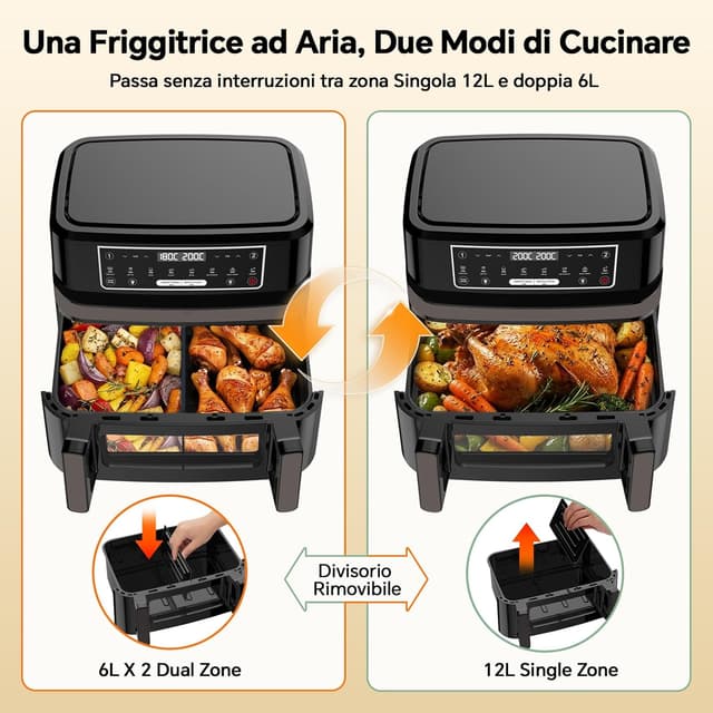 Detalle 2 de Emphsism Friggitrice ad aria 12L Dual Zone