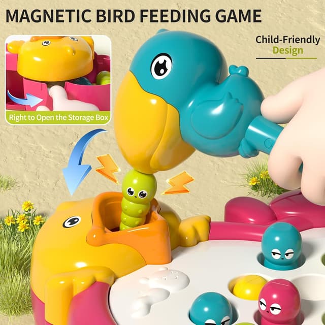 Detalle 2 de PANITU Magnetic Woodpecker Worms Catching Game (Magnetic Bird Feeding) for Ages 2–4
