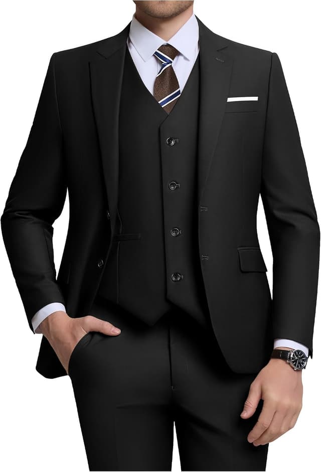 Detalle de ZKHOECR Men’s 3-Piece Slim Fit Suit Set (Two-Button Blazer, Vest, Pants) for Weddings & Business
