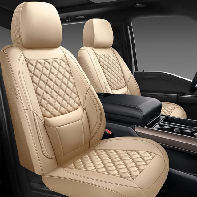 Detalle de CHOCMONS Car Seat Covers Full Set (Universal Fit) in Beige — Faux Leather Waterproof Protectors for 5-Seat Cars, SUVs & Trucks