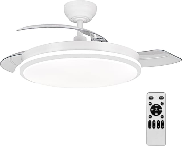 Detalle de Ventilador de techo LEDUNI con luz, mando y motor DC 30W de 6 velocidades (50 cm, blanco mate)