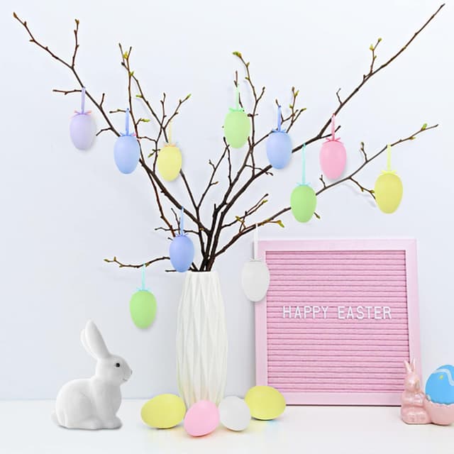 Detalle de AhfuLife Easter Hanging Eggs set (12 pcs) – colourful plastic hanging decorations for Easter trees