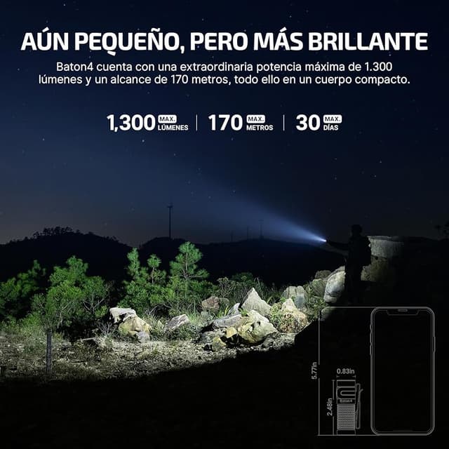 Detalle de OLIGHT Baton 4: Linterna LED Recargable 1300 Lúmenes 🔦