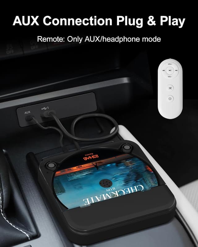 Detalle de ENVYCLOUD Portable Car CD Player with USB/AUX (External CD Player with Type-C Adapter, Black)