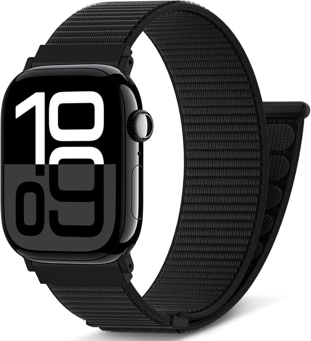 Detalle de DigiHero Nylon Sport Loop strap for Apple Watch (Black) — compatible 46/44/45/49mm