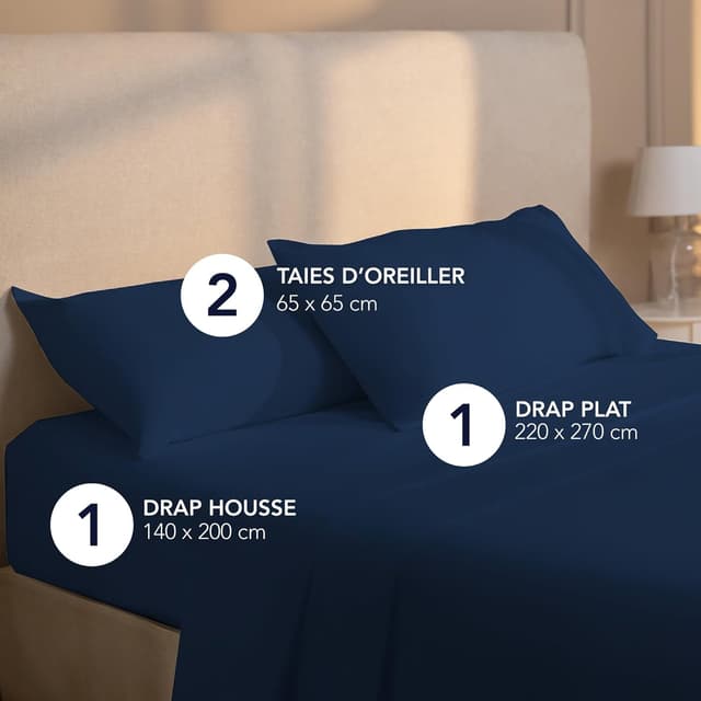 Detalle 2 de Dreamzie Parure de lit 140x200 cm (4 pièces) en microfibre certifiée Oeko-Tex, beige